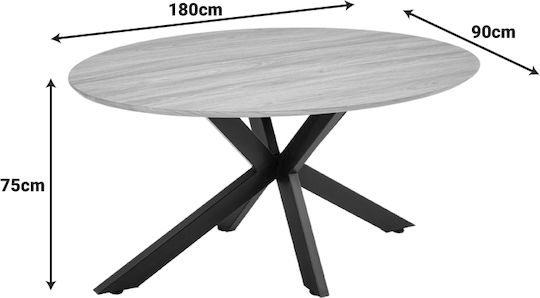 Makrey Masă Ovală Pentru Sala De Mese Din Lemn Cu Ramă Metalică Nucă 180x90x75cm