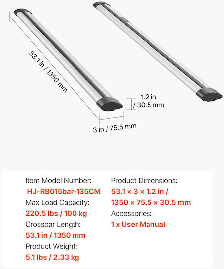 Vevor Bare De Acoperiș Din Aluminiu Universal Fără Picioare