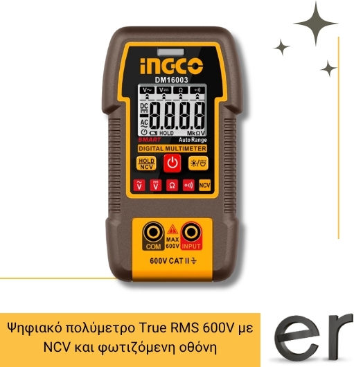 Ingco Цифров мултиметър True RMS с Измерване на AC / DC / Съпротивление DM16003