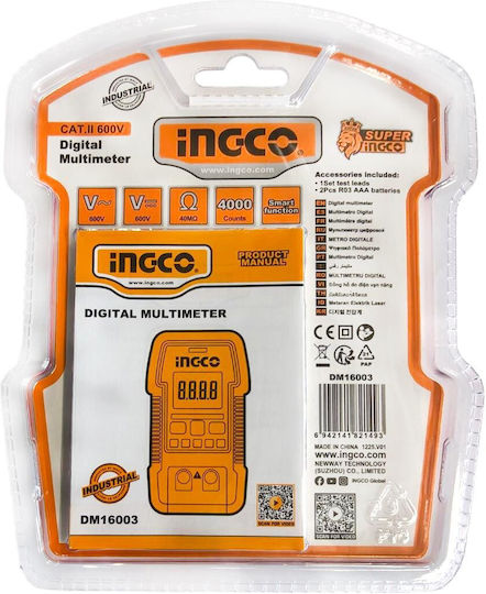 Ingco Цифров мултиметър True RMS с Измерване на AC / DC / Съпротивление DM16003
