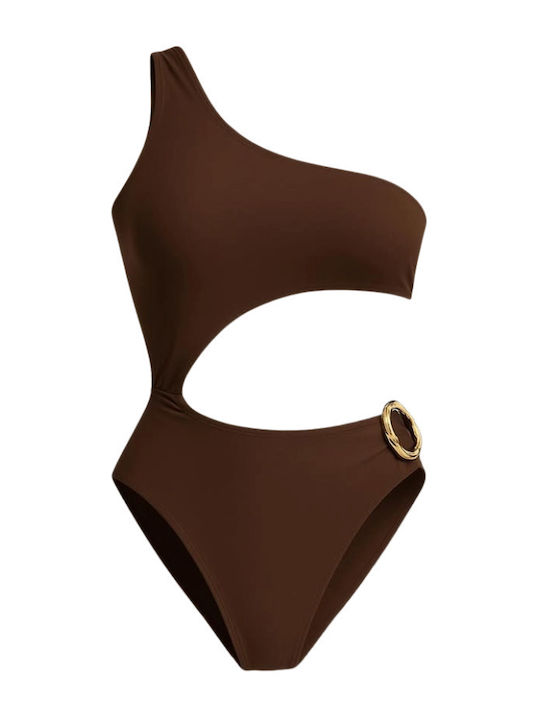 One Shoulder Swimsuit with Openings Ivory