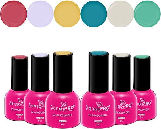 Set 6 Ojă Pentru Unghii Cu Gel Glamour Semi-permanent 8ml Sensopro Milano Roșu-y Not