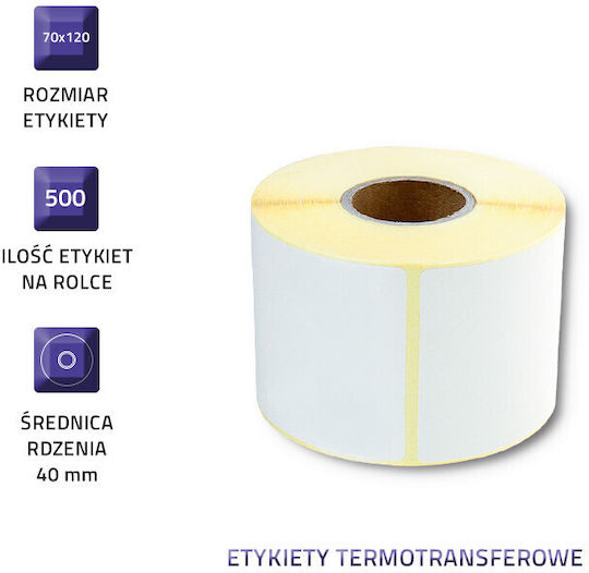Qoltec 500 Αυτοκόλλητες Ετικέτες σε Ρολό για Εκτυπωτή Ετικετών 70x120mm