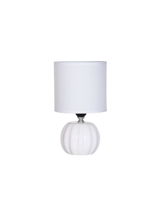 Powertech Keramik Tischlampe für Fassung E27 mit Weiß Schirm und Basis