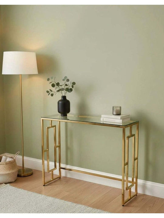 Metal Console Table with Glass Top Gold L100xW30xH80cm