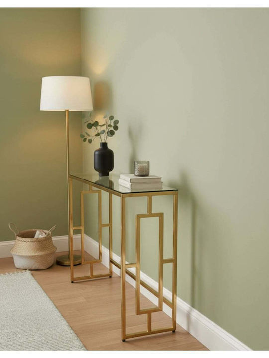 Metal Console Table with Glass Top Gold L100xW30xH80cm