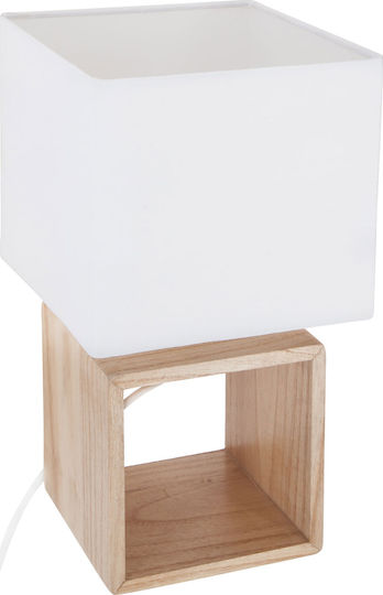 Atmosphera Holz Tischlampe für Fassung E14 mit Weiß Schirm und Braun Basis
