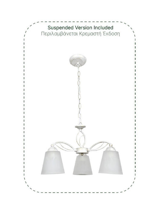 Inlight Πολυέλαιος 3xE27 με Κρύσταλλα Λευκός 3106