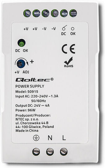 Qoltec Sursă de Alimentare pe Șină DIN cu Ieșire 24V și Putere 96W 4A