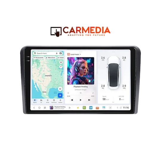 Carmedia Ηχοσύστημα Αυτοκινήτου για Fiat Panda 2003-2012 (Bluetooth/USB/WiFi/GPS/Apple-Carplay/Android-Auto) με Οθόνη Αφής 9.5"