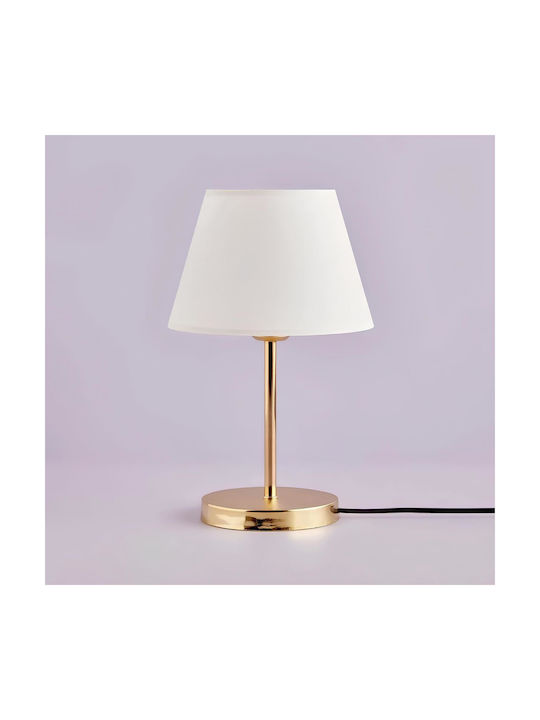 GloboStar Glossy Metal Table Lamp for Socket E27 with White Shade and Gold Base