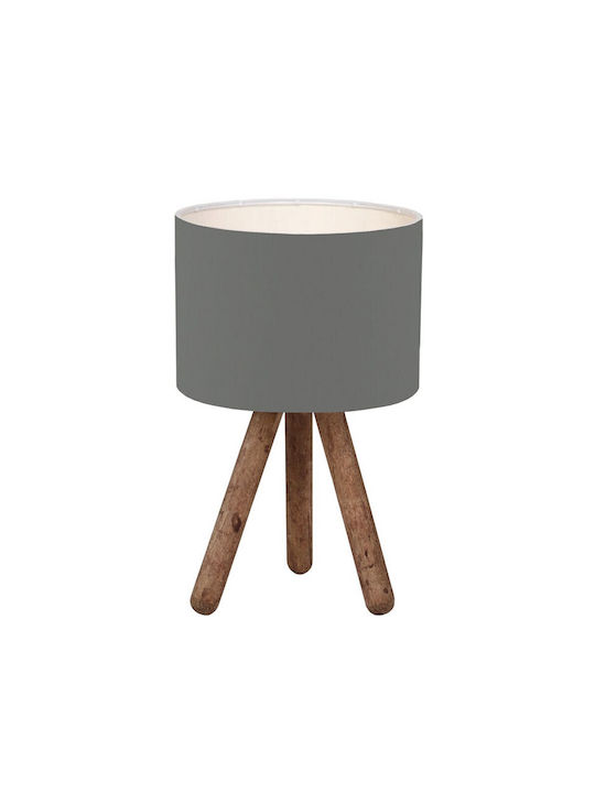 Pakketo PWL-1151 Wood Table Lamp for Socket E27 with Gray Shade and Brown Base