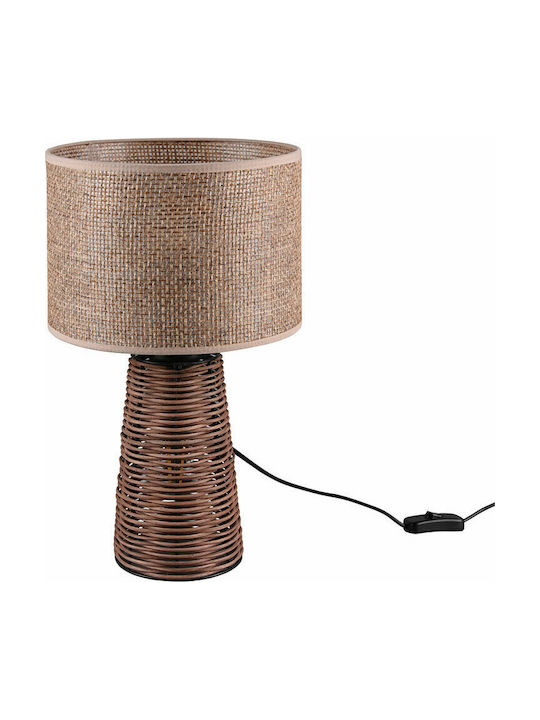 Trio Lighting Straw Vintage Table Lamp for Socket E27 with Beige Shade and Brown Base