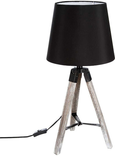 Atmosphera Runo Fabric Table Lamp for Socket E27 with Black Shade and Silver Base