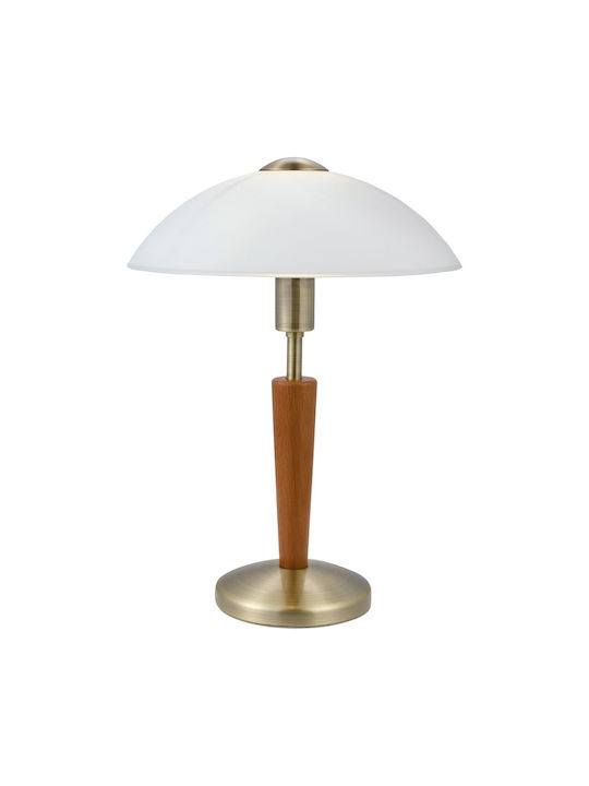Eglo Holz Vintage Tischlampe für Fassung E14 mit Weiß Schirm und Braun Basis