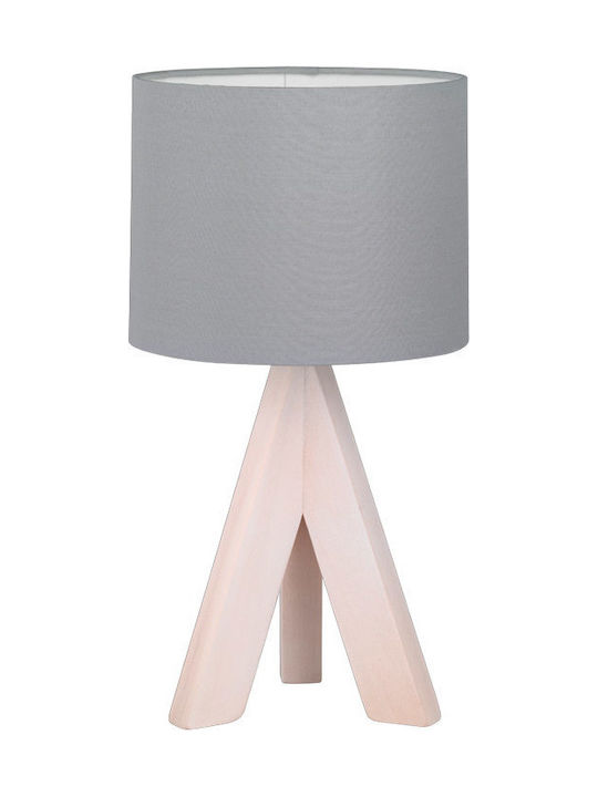 Trio Lighting Ging Wood Table Lamp for Socket E14 with Gray Shade and Beige Base