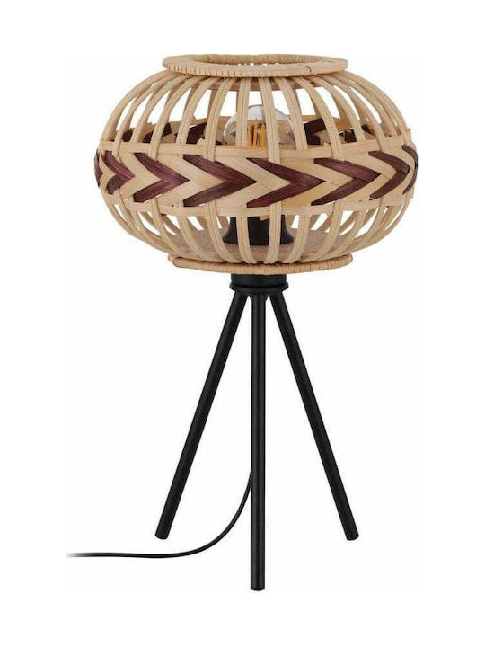 Eglo Dondarrion Wood Table Lamp for Socket E27 with Beige Shade and Black Base