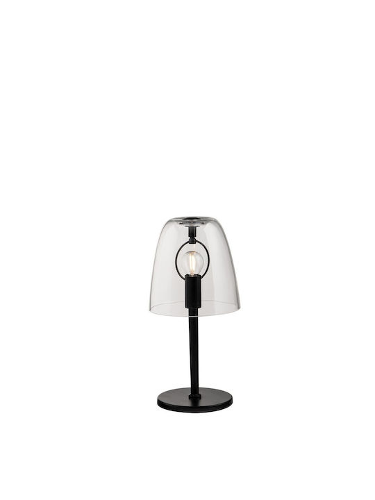 Fan Europe Ares Glas Tischlampe für E14 Fassung mit Transparentem Hut und Schwarzer Basis