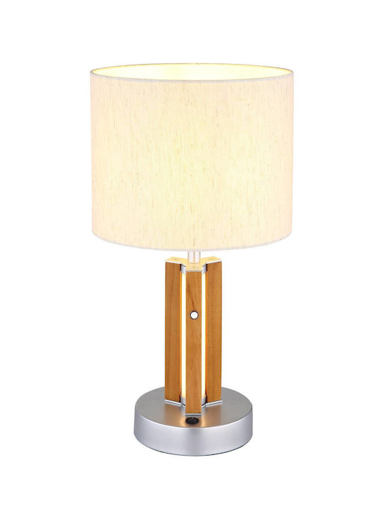 Globo Lighting Wood Table Lamp with White Shade and Brown Base