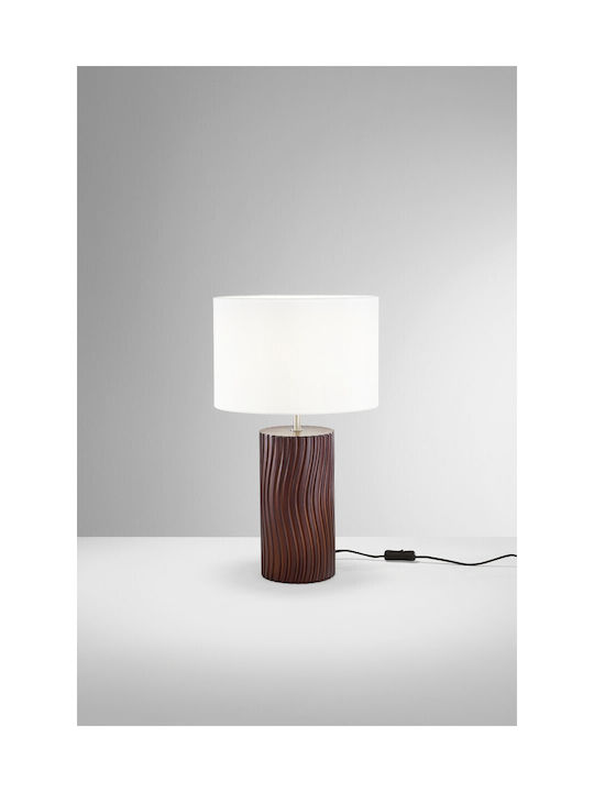 Fan Europe Woodlog Iwoodlogl Wooden Table Lamp with White Shade and Bronze Base