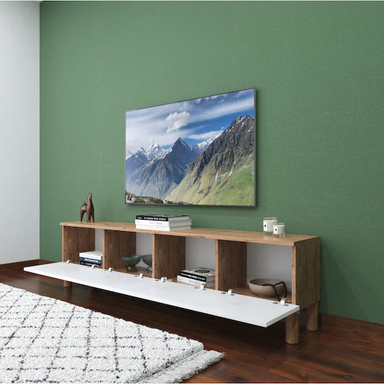 TV Stand Made of Metal & Wood White L180xD30xH15cm