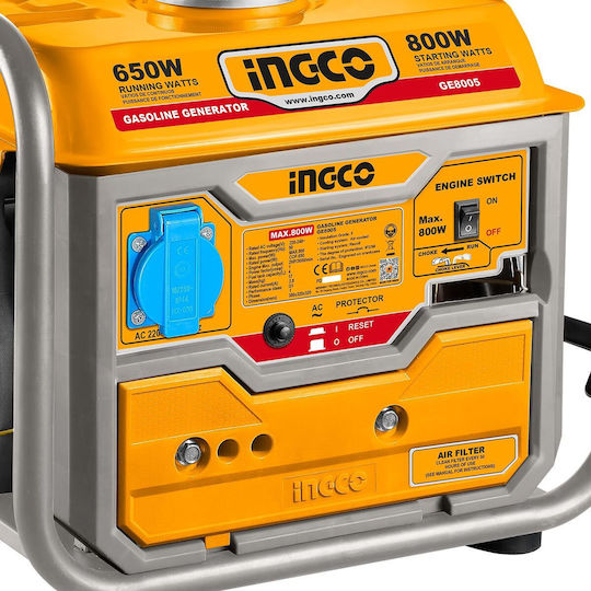 Ingco Silent Gasoline Generator Two-Stroke with Manual Starter and Maximum Power 1kVA
