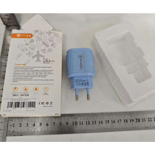Alista Home Incarcator Fără Cablu cu 3 Porturi USB-A 18W Quick Charge 3.0 Albastru (161526)