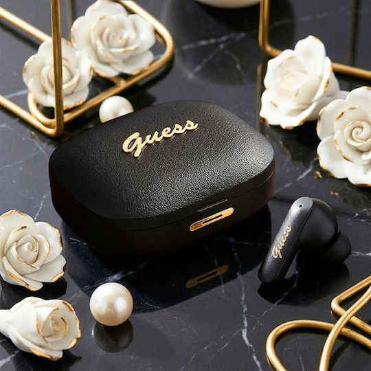 Guess PU Metal Logo In-ear Bluetooth Handsfree Ακουστικά με Θήκη Φόρτισης Μαύρα