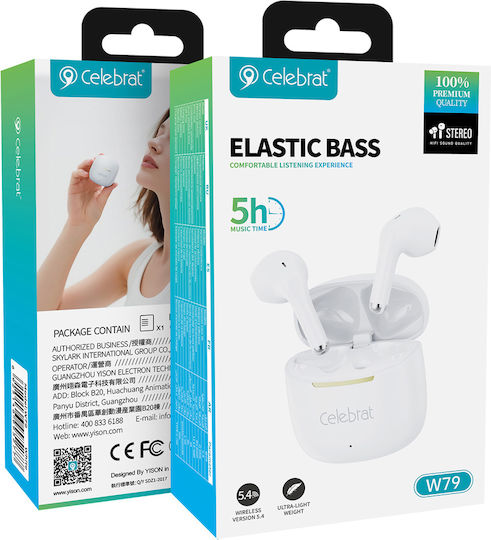 Celebrat W79 Earbud Bluetooth Handsfree Ακουστικά με Θήκη Φόρτισης Λευκά