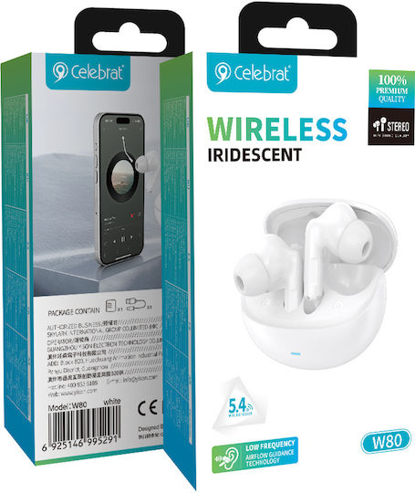 Celebrat W80 In-ear Bluetooth Handsfree Headphones with Sweat Resistance and Charging Case White