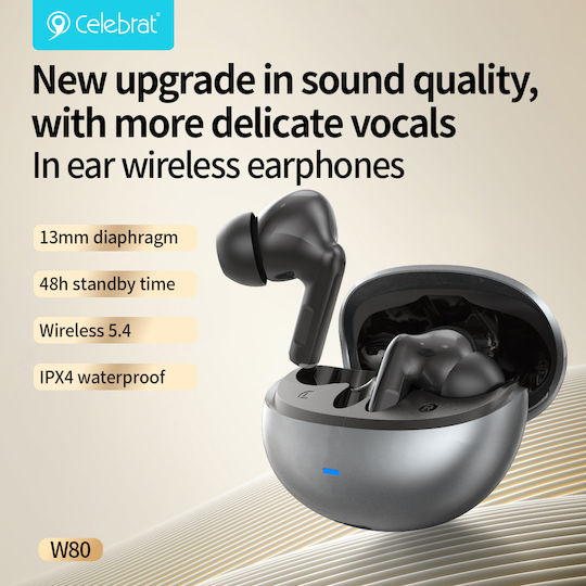 Celebrat W80 In-ear Bluetooth Handsfree Headphones with Sweat Resistance and Charging Case White