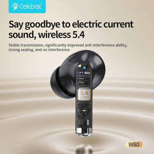 Celebrat W80 In-ear Bluetooth Handsfree Headphones with Sweat Resistance and Charging Case White