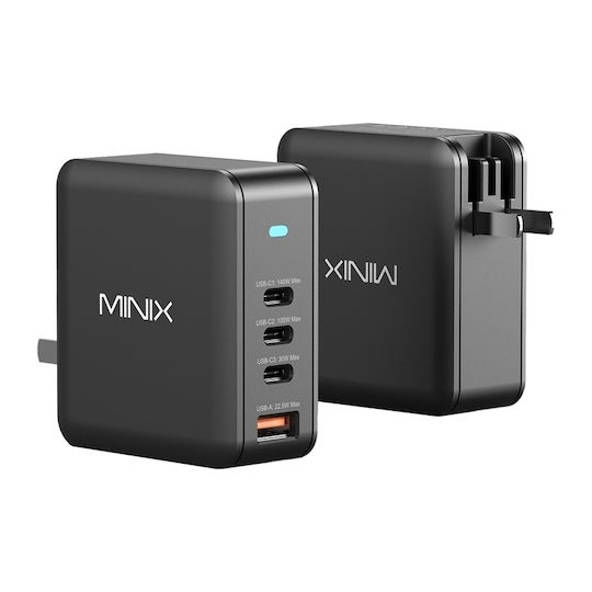 Minix Φορτιστής Χωρίς Καλώδιο GaN με Θύρα USB-A και 3 Θύρες USB-C 165W Power Delivery / Quick Charge 5.0 Μαύρος (P165 US)