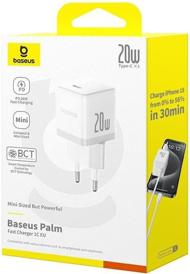 Baseus Baseus Handyladegerät mit USB-C Anschluss und USB-C - Lightning Kabel 20W Stromlieferung Weiß (Palm)
