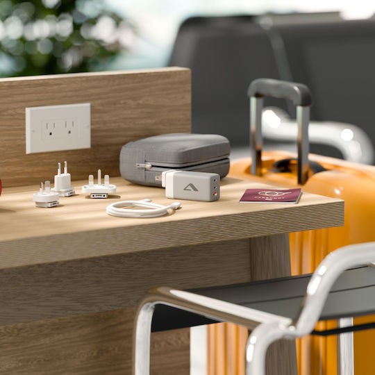 Alogic GaN Charger With USB-A Port And 2 USB-C Ports And USB-C - USB-C Cable 100W White Rapid Power
