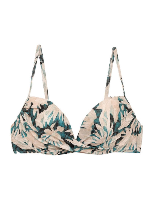 Bikini Top D Cup With Padding Floral Petrol Blue