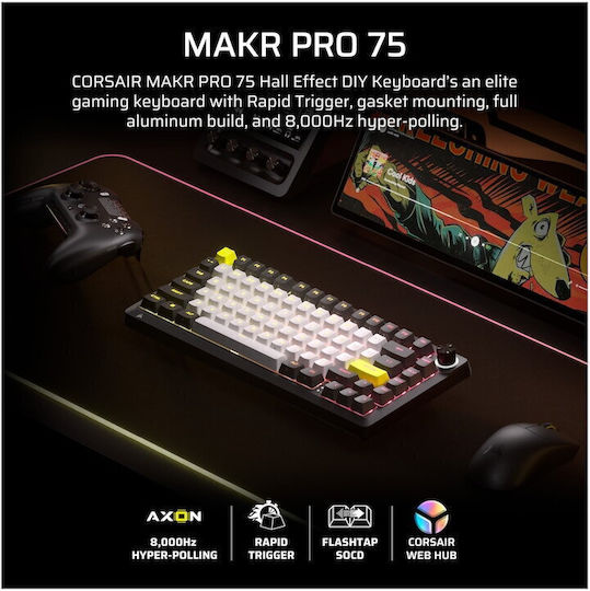 Corsair Makr Pro 75 Безжична Hall Effect Гейминг Клавиатура 75% с RGB осветление (Международен английски език)
