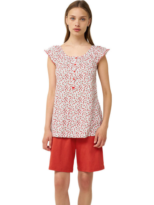Vamp Sommerliches Damen-Schlafanzug-Set Baumwolle Rot Aurora