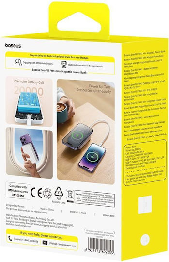 Baseus EnerFill FM41 MagSafe Power Bank 20000mAh 20W cu Port USB-C Power Delivery Alb