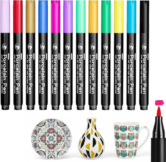 Roza Set 12 Waterproof Porcelain Pens Porcelain Cups Glass Ceramics & Diy Crafts
