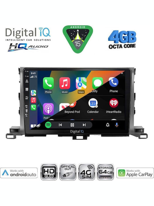 Digital IQ Car Audio System for Toyota Highlander 2014-2019 Bluetooth USB WiFi GPS Apple CarPlay Android Auto with 10" Touch Screen