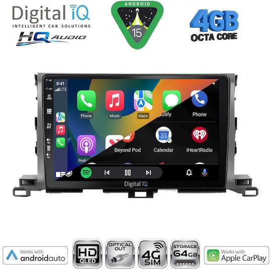 Digital IQ Car Audio System for Toyota Highlander 2014-2019 Bluetooth USB WiFi GPS Apple CarPlay Android Auto with 10" Touch Screen