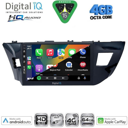 Digital IQ Auto-Audiosystem für Toyota Korolla 2013-2016 mit Touchscreen 10 Zoll Bluetooth USB Eingebautes Wi-Fi GPS Apple CarPlay Android Auto
