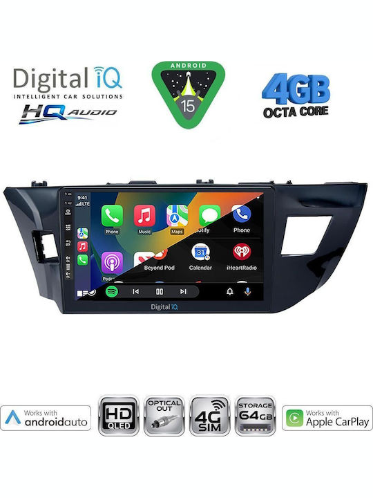 Digital IQ Car Audio System for Toyota Corolla 2013-2016 (Bluetooth/USB/WiFi/GPS/Apple CarPlay/Android Auto) with 10" Touch Screen