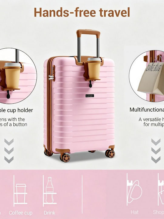 Miss Lulu Large Hard Travel Suitcase Pink and Brown Height 75cm