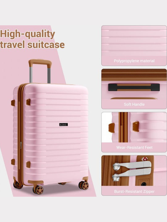 Miss Lulu Cabin Hard Travel Suitcase Pink and Brown Height 55cm