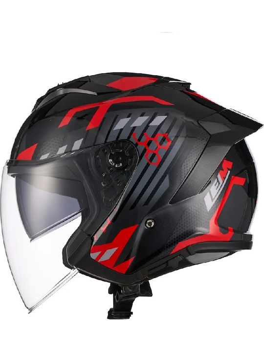 Flighter Schwarz/Rot/Grau Motorradhelm Jet ECE 22.06 mit Sunvisor