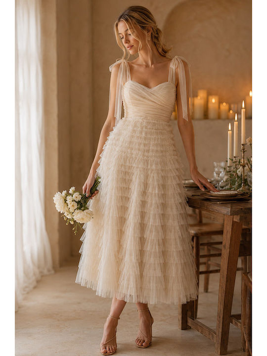 Summer Maxi Dress for Wedding Christening Satin with Tulle Pink