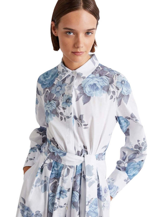 Summer Midi Shirt Dress Long Sleeve Light Blue