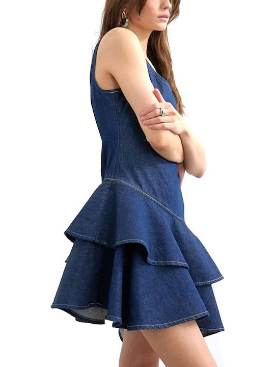 Καλοκαιρινό Mini Φόρεμα Τζιν με Βολάν Dark Aged Denim